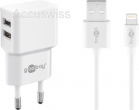 Dual Ladeset 2,4 A - Netzteil mit 2x USB-Buchse und Apple Lightning-Kabel 1m