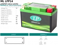 LP LFP14 LiFePo4 ersetzt YB14L-A2, YTX12-BS, YTX14-BS, YTX16-BS, YTZ12S, YTZ14S