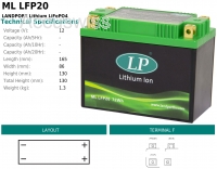 LP LFP20 LiFePo4 ersetzt HVT-01, HVT-04, HVT-06, YTX20H-BS, M6024 Batterie