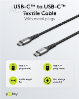 USB-C auf USB-C Textilkabel mit Metallsteckern, 1m