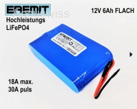 EREMIT 12V 6Ah F1x4 LiFePo4 Akku flach mit BMS ohne Stecker