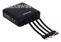 Powerbank Pocket4C 10000mAh, 4 intergrierten Kabel USB Micro-USB USB-C Lightning