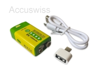 Liter USB-8.4V-1200, 9V Block, 6F22, 1200mAh Li-Ion, USB Ladefunktion, Powerbank