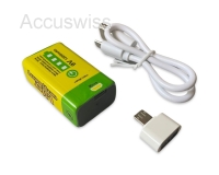 Liter USB-8.4V-1200, 9V Block, 6F22, 1200mAh Li-Ion, USB Ladefunktion, Powerbank