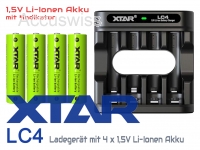 Xtar LC4 Ladegert inkl. 4x AA, LR6, 1.5V Li-Ion Akkus mit Akku-Wechselanzeige