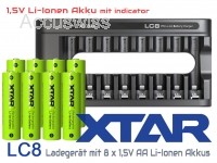 Xtar L8 Ladegerät inkl. 8x AA, LR6, 1.5V 3300mWh Li-Ion Akkus, QC3.0 Netzteil