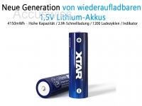 Xtar AA 1.5V 4150mWh (2500mAh) Li-Ion Akku (Wiederaufladbar)