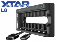 Xtar L8 mit 8 Ladeschächte für 1,5V Li-Ionen und 1,2V NiMH Akkus AA / AAA
