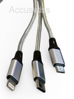 3in1 Schnellladekabel USB-A für Iphone mit USB-C und USB-Micro Stecker, 1m