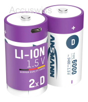 Ansmann D, Mono, 1.5V 6000mAh Li-Ion Akkus, USB-C, 2er Blister