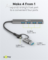2in1 Slim 4-Port USB-Hub, 5 Gbit/s