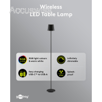 Kabellose RGBW LED Stehleuchte XL 122cm, Schwarz