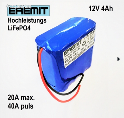 EREMIT 12V 4Ah F2x4 LiFePo4 Akku mit BMS XT-60 Stecker - Akku und