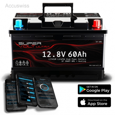 Supervolt Ultra 12.8V 60Ah LiFePO4 Starterbatterie mit Bluetooth +