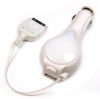 KFZ Netzteil für iPhone 4s Weiss mit Kabelrolle + USB