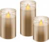 3er-Set LED-Echtwachs-Kerzen im Glas, goldig