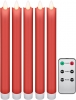 5er-Set rote LED-Echtwachs-Stabkerzen, inkl. Fernbedienung