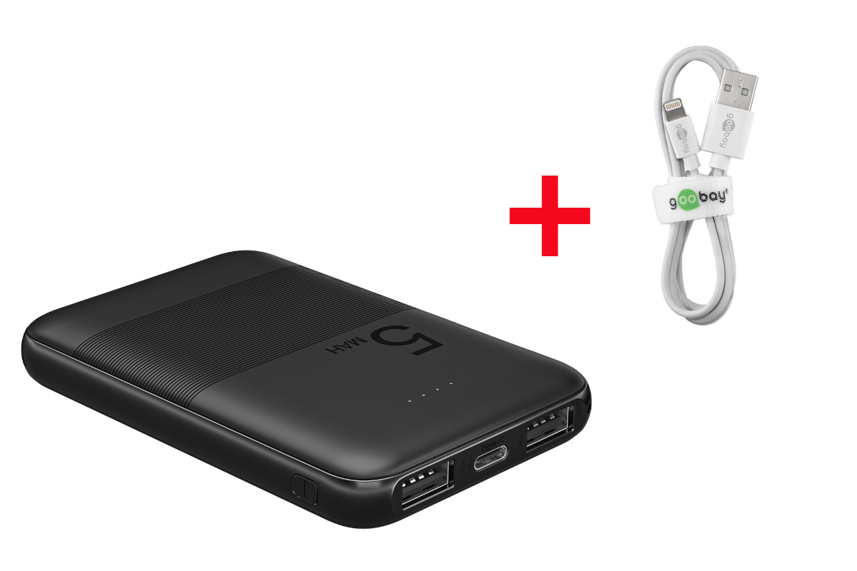 17992_0 Powerbank 5000mAh für iPhone 13, iPhone 14 + USB Lightning Kabel