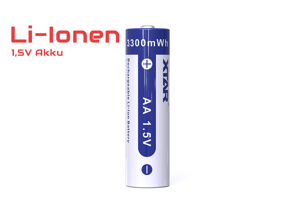 25224_1 4er Pack Xtar AA 1.5V 3300mWh (2000mAh) Li-Ion Akku in der Plastikbox