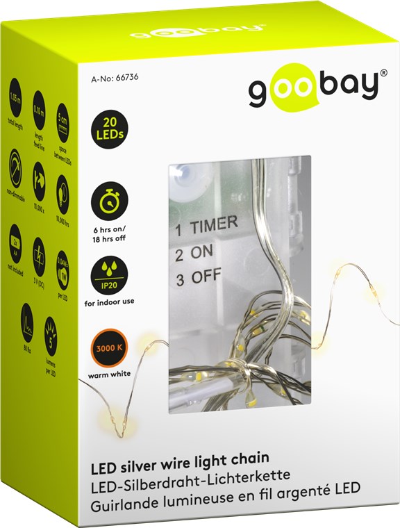Guirlande lumineuse à LEDs 20 blanc chaud avec minuterie