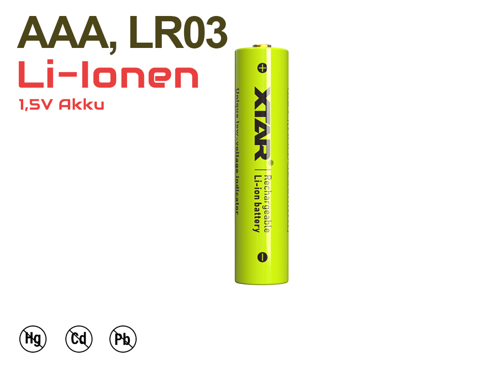 27356_0 Xtar AAA 1.5V 1620mWh (1000mAh) ersetzt Micro, LR03 Li-Ion-Akku wiederaufladbar