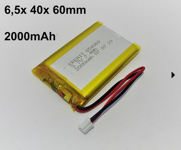 24978_07yaCaeenPSk03 Akku 654060 3.7V 2000mAh Li-Polymer JST-XH 2.5mm Stecker