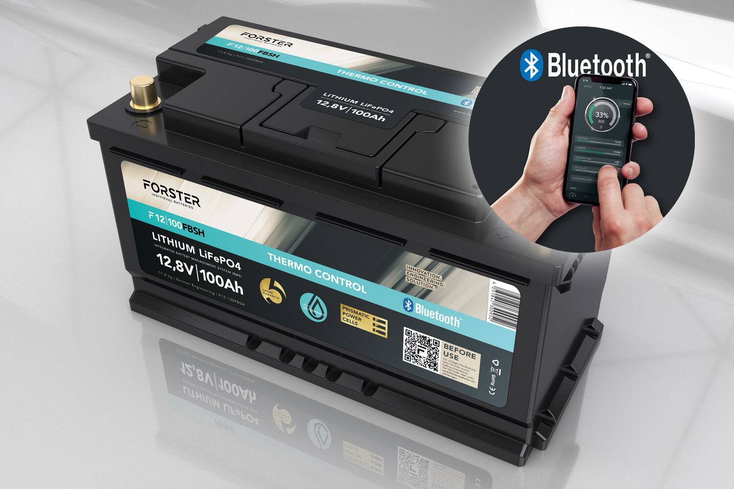 Batterie de caravane LiFePO4 12V 100Ah, Smart Bluetooth, Thermo-Control, Ducato Ford