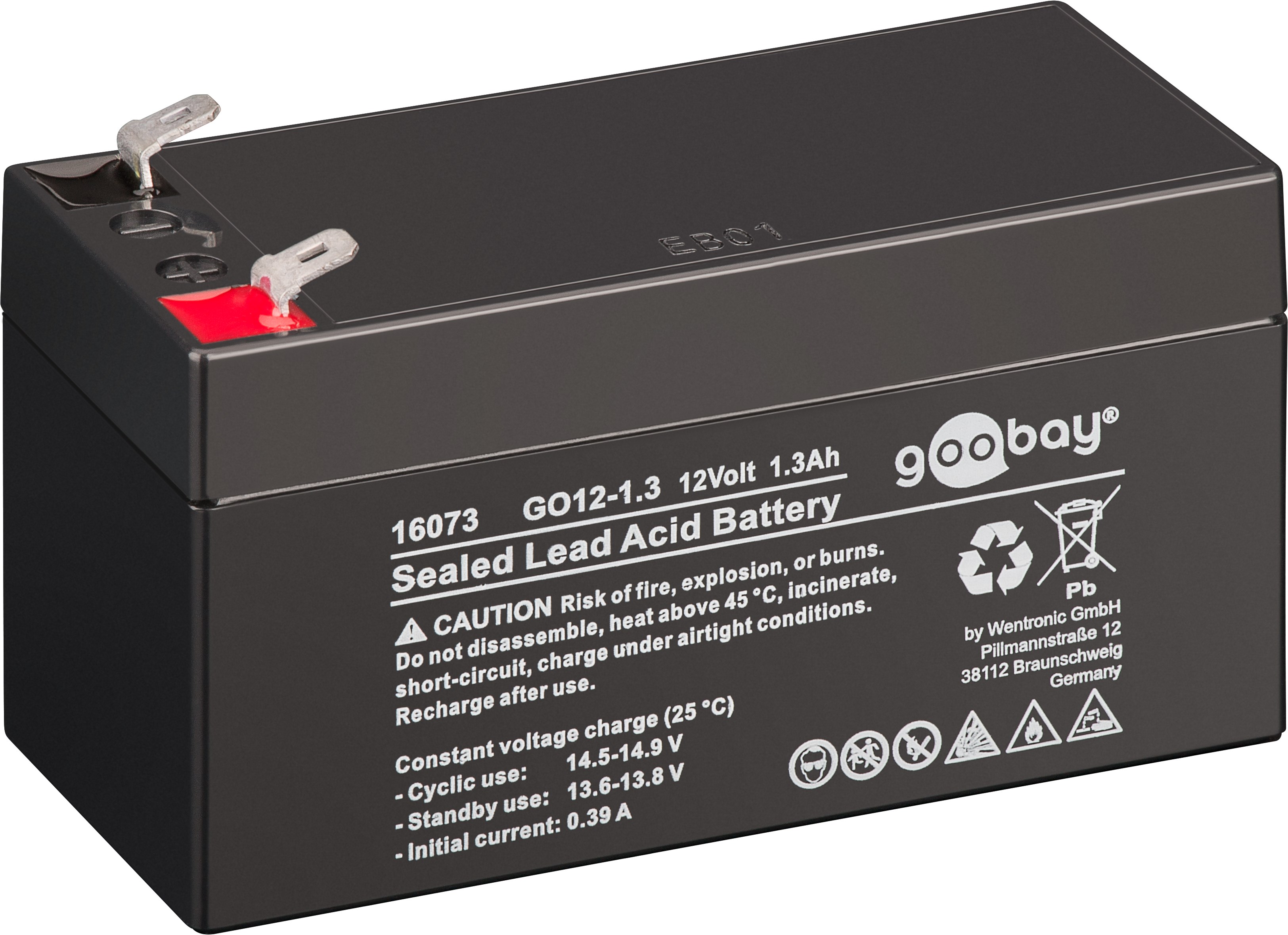 19517_0YyEgFE0Jjzj2R goobay GO12-1.3 12V 1.3Ah Bleiakku Faston 4.8mm